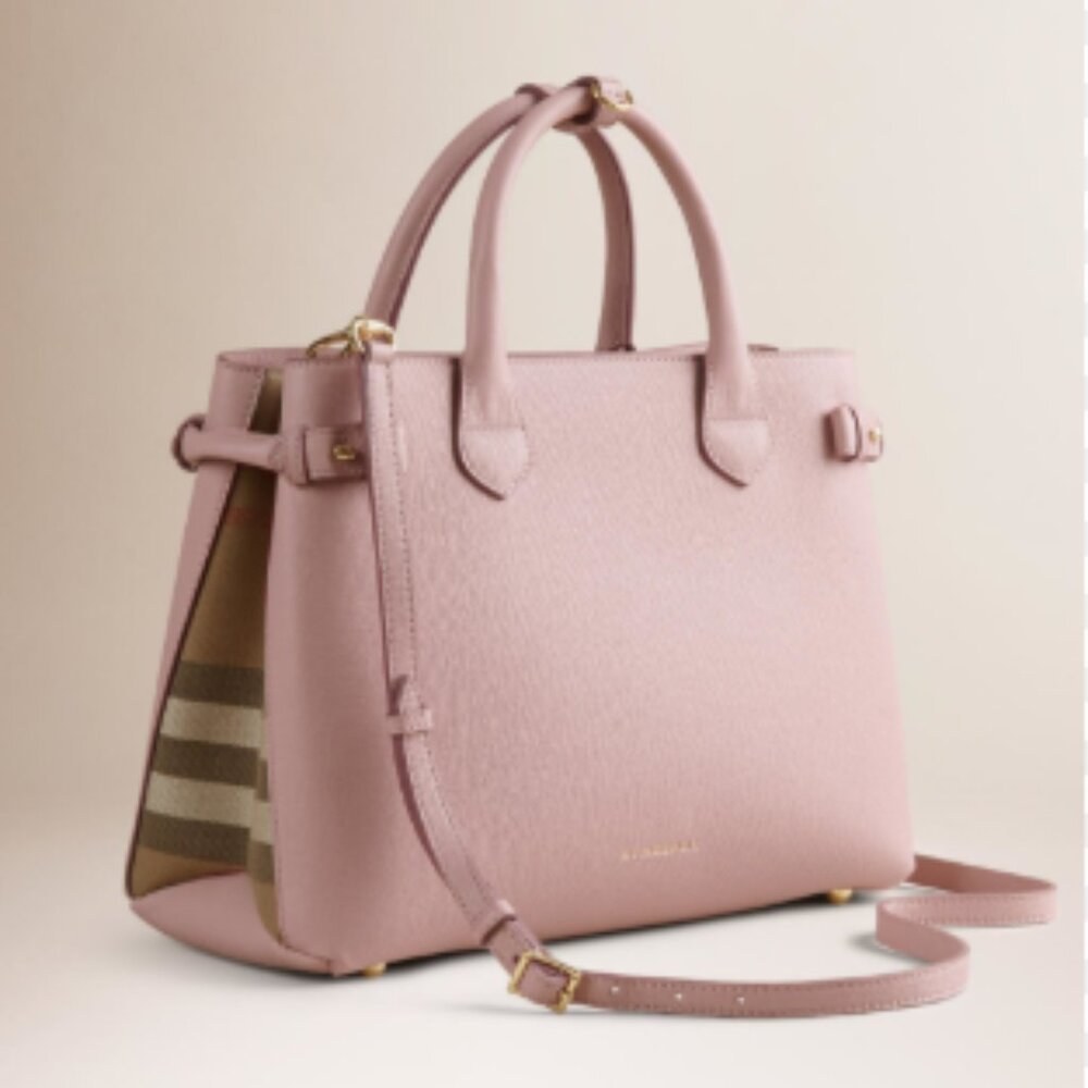 BURBERRY Banner Tote Medium House Check Derby Leather Top Handle Crossbody Bag